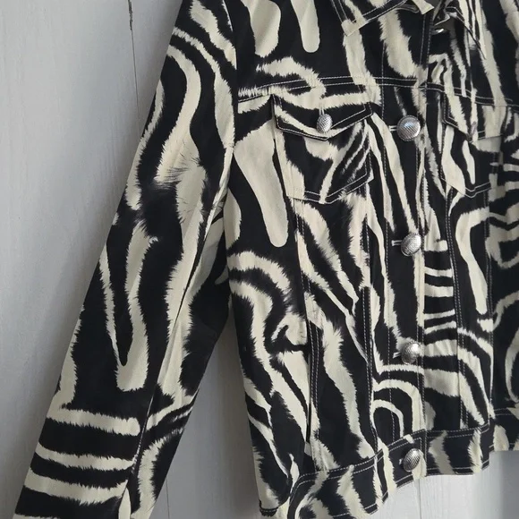 St. John Sport Black White Cotton Jean Jacket L - Picture 4 of 6